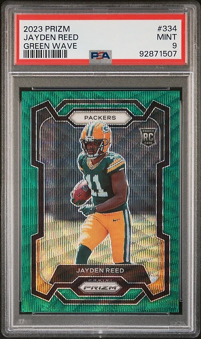 2023 Panini Prizm 334 Jayden Reed Green Wave PSA