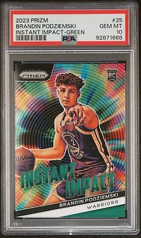 2023 Panini Prizm Instant Impact 25 Brandin Podziemski Green Prizm PSA 10
