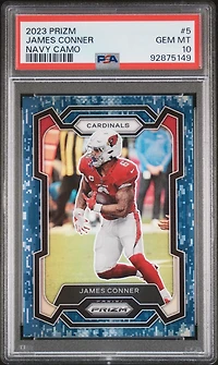 2023 Panini Prizm 5 James Conner Navy Camo PSA 10