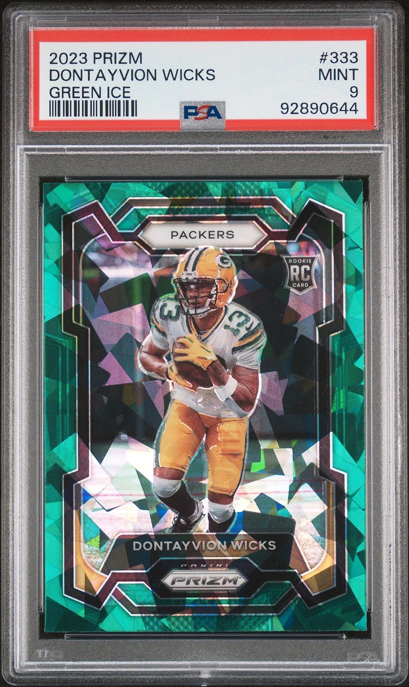 2023 Panini Prizm 333 Dontayvion Wicks Green Ice PSA 9