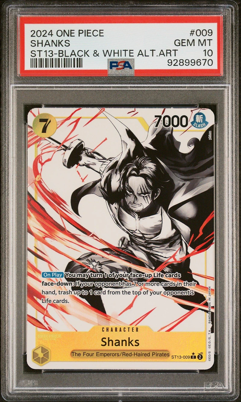 2024 One Piece Ultra Deck-the Three Brothers 009 Shanks Black & White Alternate Art PSA 10
