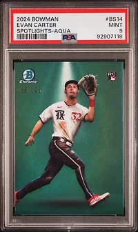 2024 Bowman Bowman Spotlights Bs14 Evan Carter Aqua Refractor PSA 9