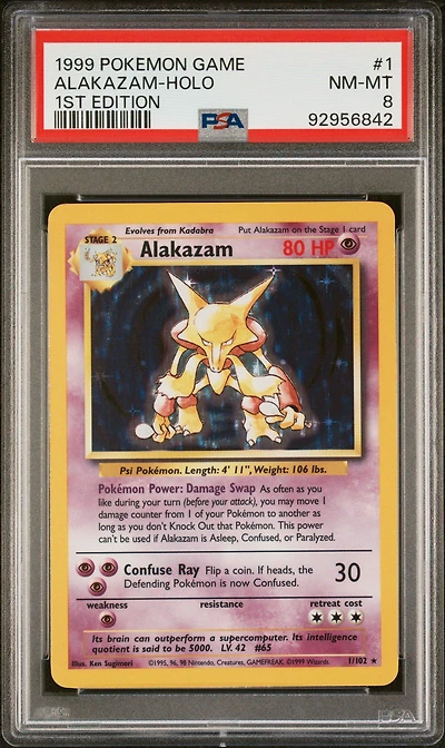 1999 Pokemon Game 1 Alakazam-holo 1st Edition PSA 8