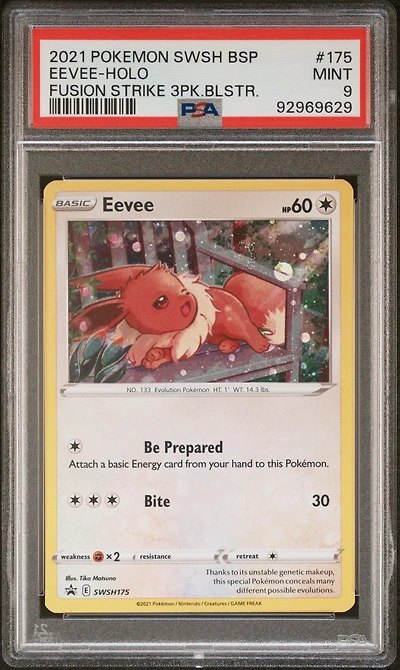 2021 Pokemon Swsh Black Star Promo 175 Eevee-holo Fusion Strike Three Pack Blisters PSA 9