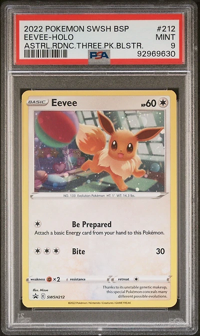 2022 Pokemon Swsh Black Star Promo 212 Eevee-holo Astral Radiance Three Pack Blisters PSA 9