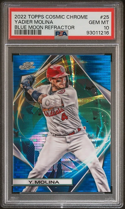 2022 Topps Cosmic Chrome 25 Yadier Molina Blue Moon Refractor PSA 10