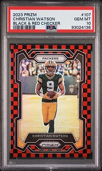 2023 Panini Prizm 107 Christian Watson Black & Red Checker PSA 10