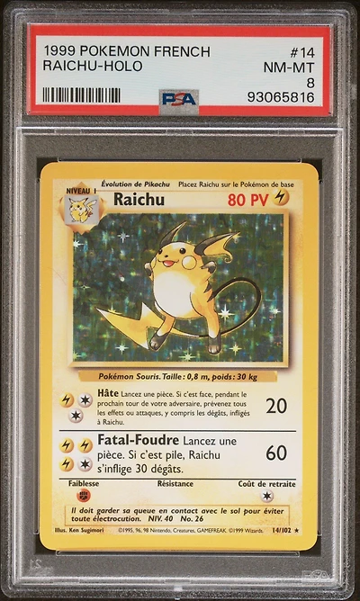 1999 Pokemon French 14 Raichu PSA 8