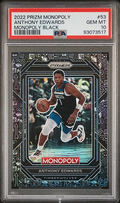 2022 Panini Prizm Monopoly 53 Anthony Edwards Monopoly Black PSA 10