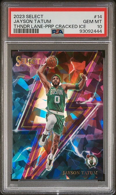 2023 Panini Select Thunder Lane 14 Jayson Tatum Purple Cracked Ice PSA 10