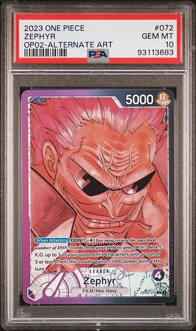 2023 One Piece Op02-paramount War 072 Zephyr Alternate Art PSA 10