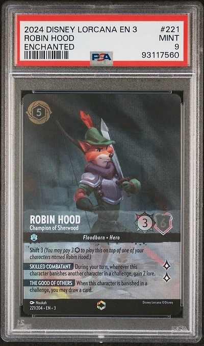 2024 Disney Lorcana En 3-into The Inklands 221 Robin Hood - Champion Of Sherwood Enchanted PSA 9