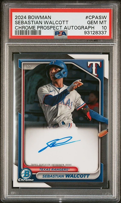 2024 Bowman Chrome Prospect Autographs Cpasw Sebastian Walcott PSA 10