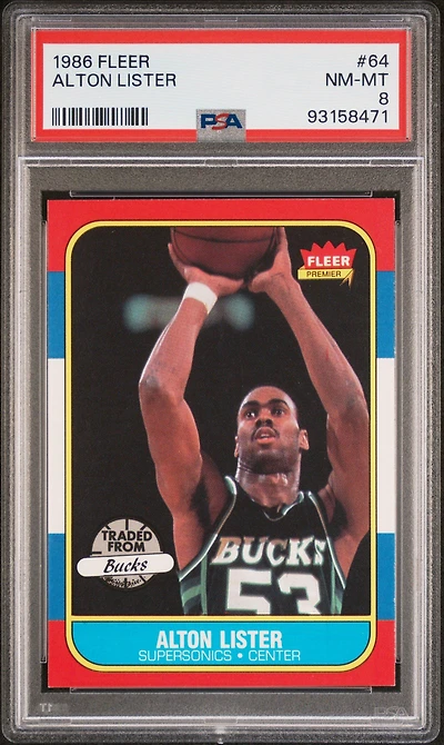 1986 Fleer 64 Alton Lister PSA 8