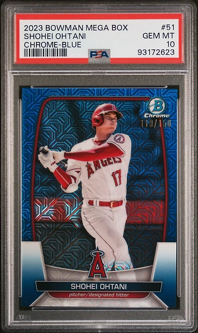 2023 Bowman Mega Box Chrome 51 Shohei Ohtani Blue Refractor PSA 10
