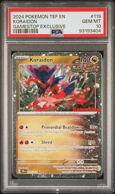 2024 Pokemon Tef En-temporal Forces 119 Koraidon Gamestop Exclusive PSA