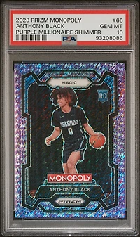 2023 Panini Prizm Monopoly 66 Anthony Black Purple Millionaire Shimmer PSA 10