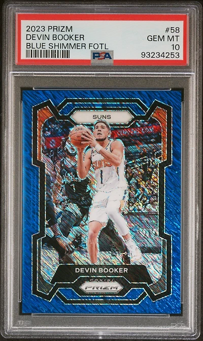 2023 Panini Prizm 58 Devin Booker Blue Shimmer Fotl PSA 10