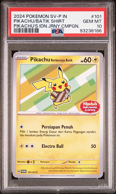 2024 Pokemon Indonesian Sv- Promo Pikachu In Batik Shirt Pikachu's Indonesia Journey Campaign PSA