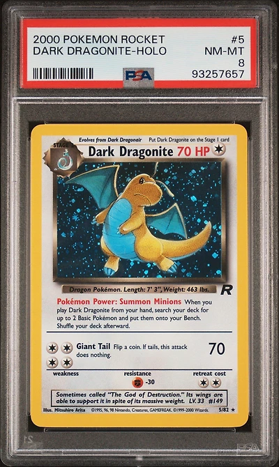 2000 Pokemon Rocket 5 Dark Dragonite PSA 8