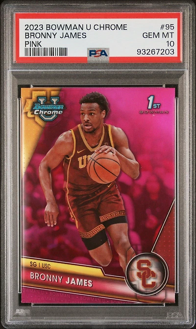 2023 Bowman University Chrome 95 Bronny James Pink Refractor PSA 10
