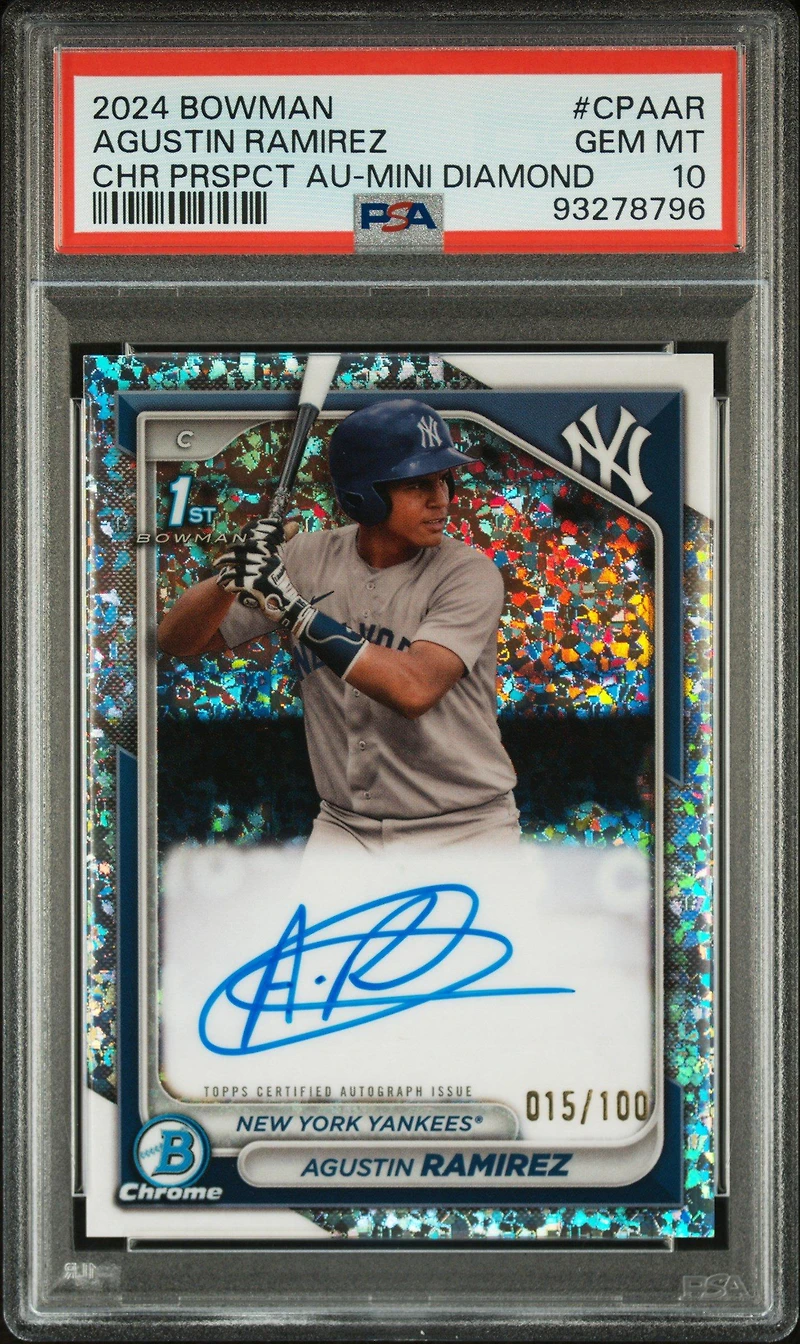 2024 Bowman Chrome Prospect Autographs Cpaar Agustin Ramirez Mini Diamond Refractor PSA 10