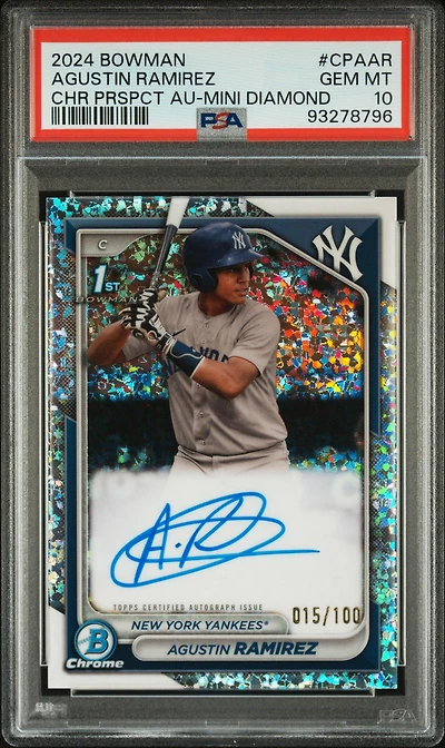 2024 Bowman Chrome Prospect Autographs Cpaar Agustin Ramirez Mini Diamond Refractor PSA 10
