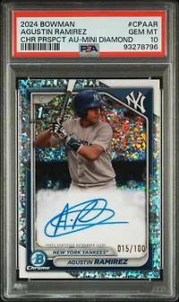2024 Bowman Chrome Prospect Autographs Cpaar Agustin Ramirez Mini Diamond Refractor PSA 10