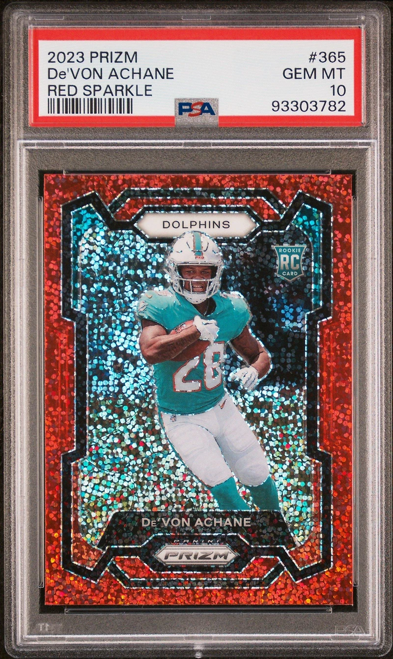 2023 Panini Prizm 365 De'von Achane Red Sparkle PSA 10