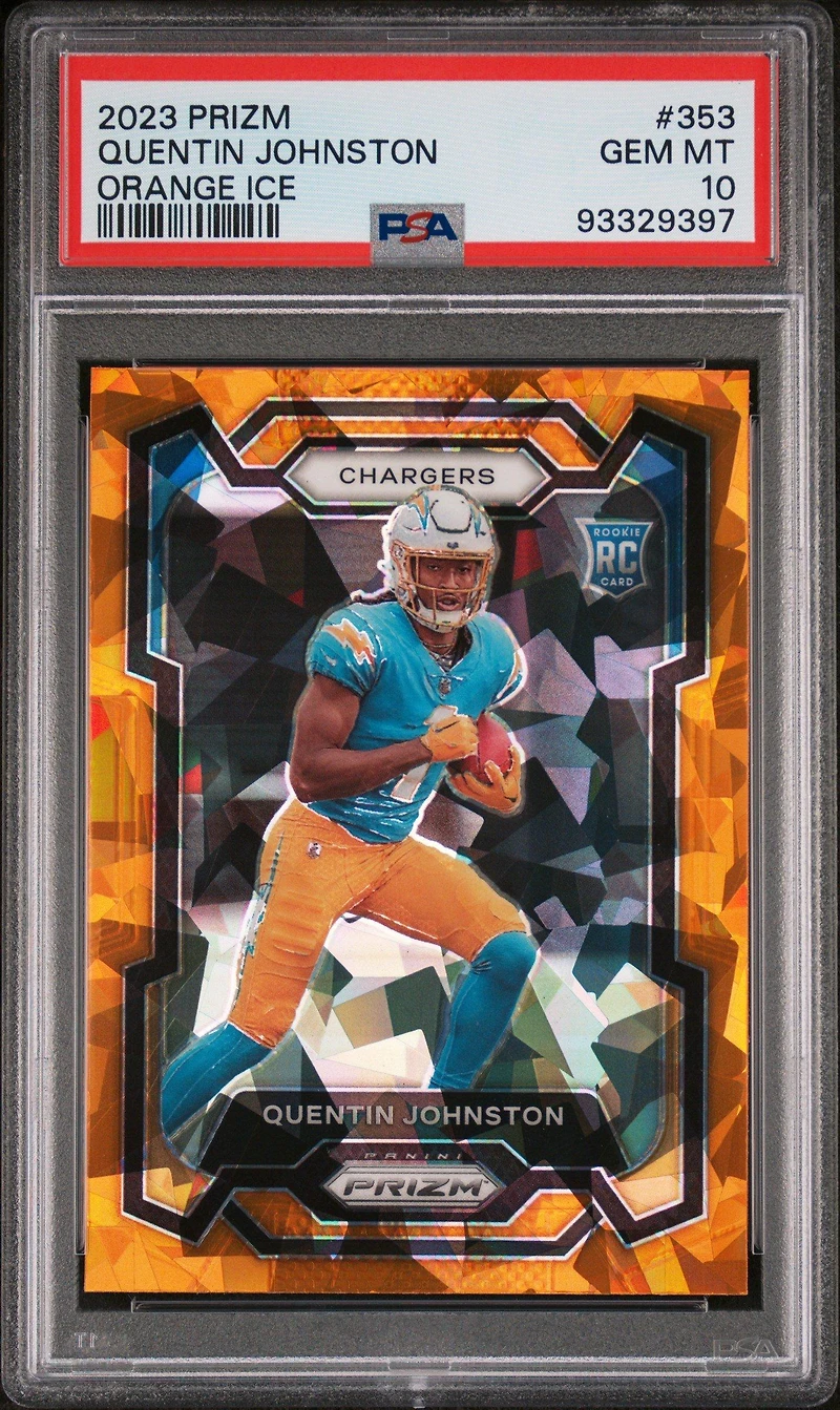 2023 Panini Prizm 353 Quentin Johnston Orange Ice PSA 10