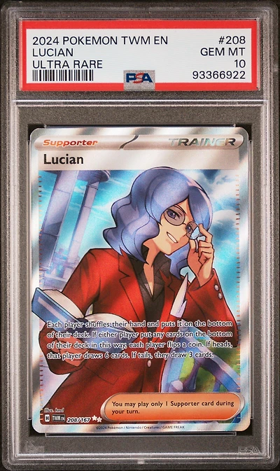 2024 Pokemon Twm En-twilight Masquerade 208 Lucian Ultra Rare PSA 10