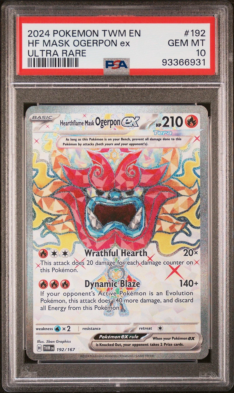 2024 Pokemon Twm En-twilight Masquerade 192 Hearthflame Mask Ogerpon Ex Ultra Rare PSA