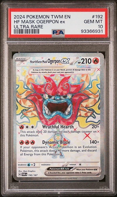 2024 Pokemon Twm En-twilight Masquerade 192 Hearthflame Mask Ogerpon Ex Ultra Rare PSA