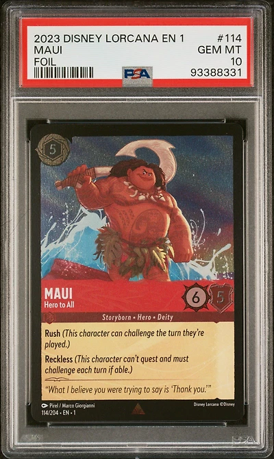 2023 Disney Lorcana En 1-the First Chapter 114 Maui - Hero To All Foil PSA 10