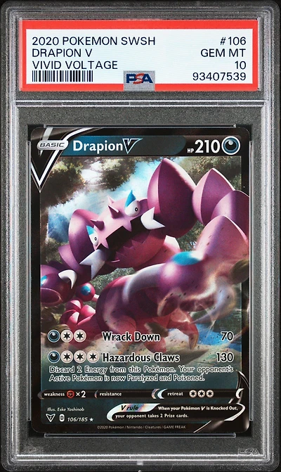 2020 Pokemon Sword & Shield Vivid Voltage 106 Drapion V PSA 10