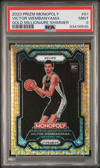 2023 Panini Prizm Monopoly 81 Victor Wembanyama Gold Millionaire Shimmer PSA 9