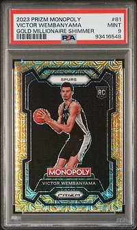 2023 Panini Prizm Monopoly 81 Victor Wembanyama Gold Millionaire Shimmer PSA 9