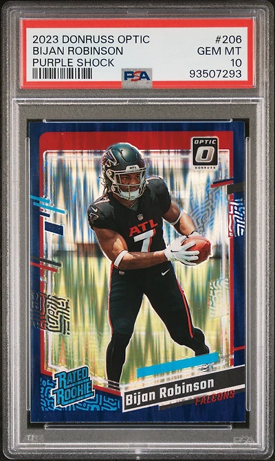 2023 Panini Donruss Optic 206 Bijan Robinson Purple Shock PSA 10