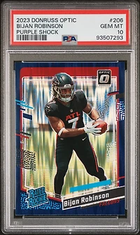 2023 Panini Donruss Optic 206 Bijan Robinson Purple Shock PSA 10