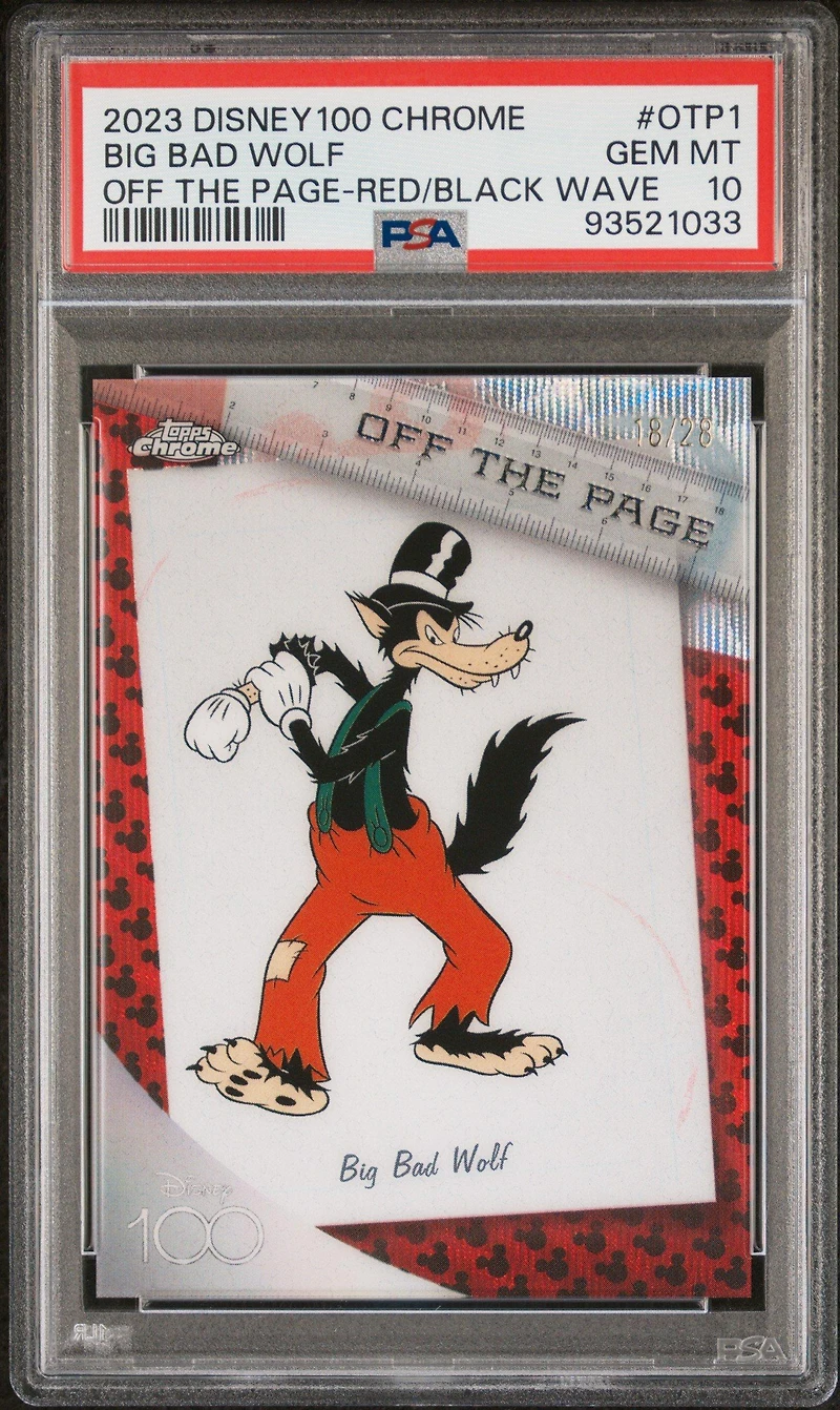 2023 Topps Chrome Disney100 Off The Page Otp1 Big Bad Wolf Red & Black Wave PSA 10