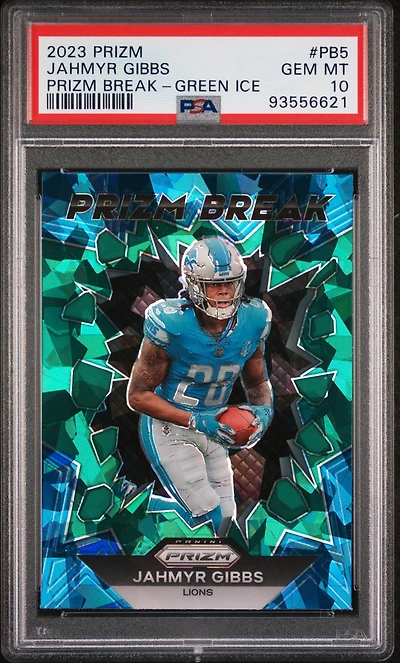 2023 Panini Prizm Prizm Break Pb5 Jahmyr Gibbs Green Ice PSA 10