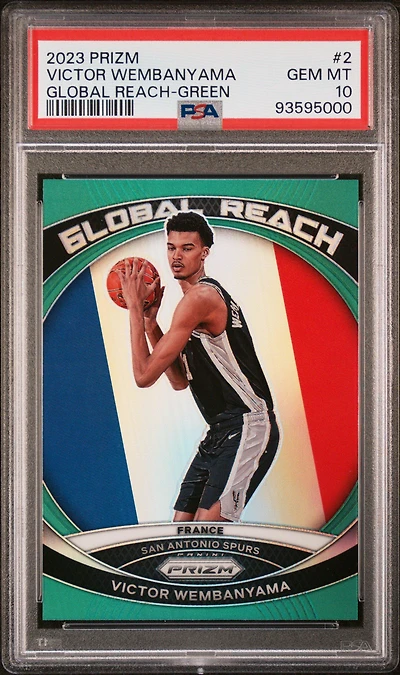 2023 Panini Prizm Global Reach 2 Victor Wembanyama Green Prizm PSA 10