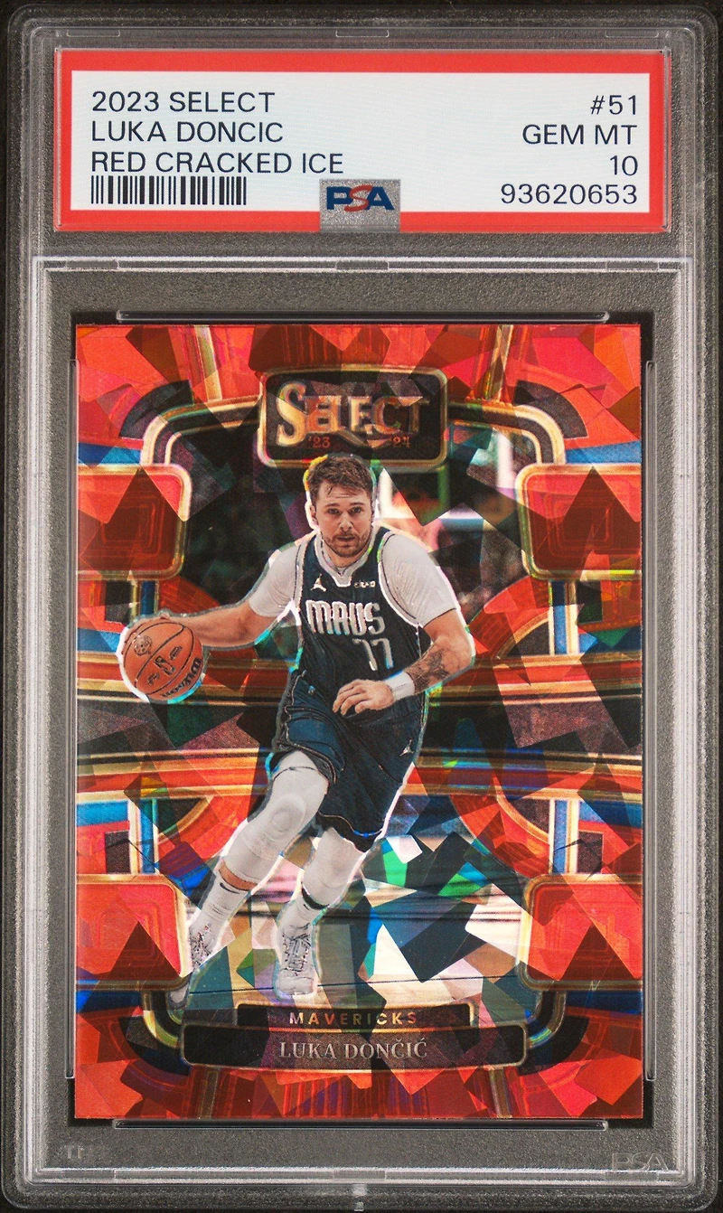 2023 Panini Select 51 Luka Doncic Red Cracked Ice PSA 10