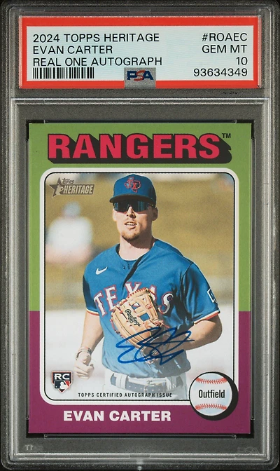 2024 Topps Heritage Real One Autographs Roaec Evan Carter PSA 10