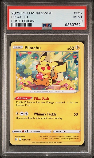 2022 Pokemon Sword & Shield Lost Origin 052 Pikachu PSA 9