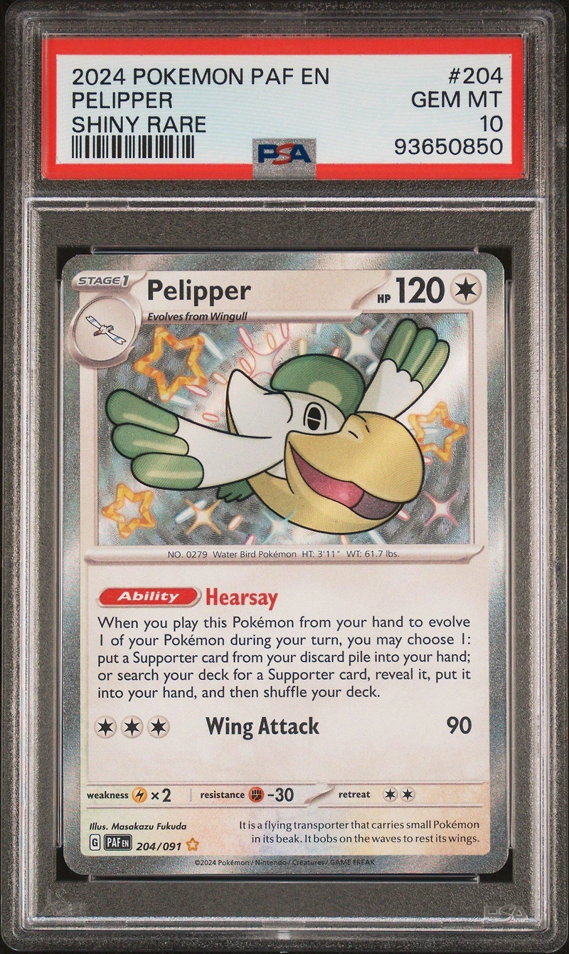 2024 Pokemon Paf En-paldean Fates 204 Pelipper Shiny Rare PSA 10
