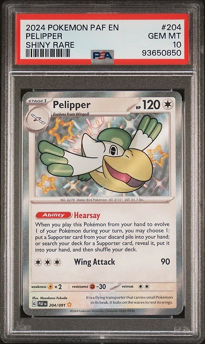 2024 Pokemon Paf En-paldean Fates 204 Pelipper Shiny Rare PSA 10