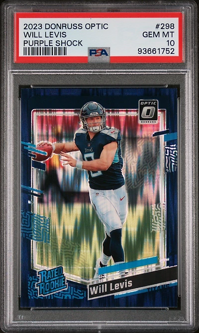 2023 Panini Donruss Optic 298 Will Levis Purple Shock PSA 10