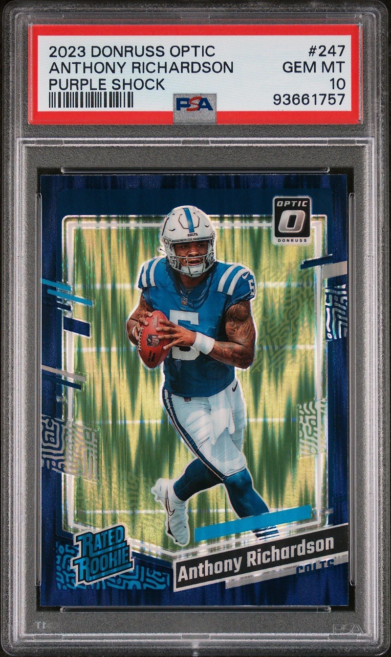 2023 Panini Donruss Optic 247 Anthony Richardson Purple Shock PSA 10