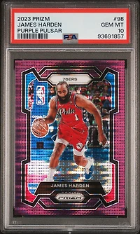 2023 Panini Prizm 98 James Harden Purple Pulsar PSA 10